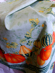 large round treated protective tablecloth with pumpkins