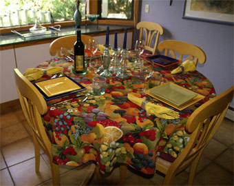 large round tablecloth French coated fabric with fruit design