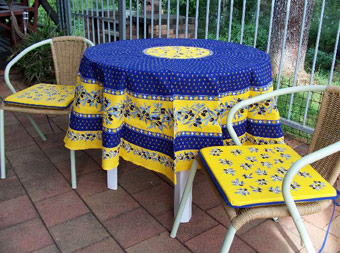 navy blue and gold yellow cotton round tablecloth