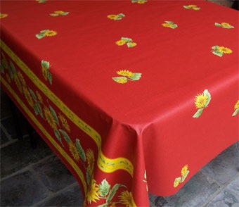 protective rectangular tablecloth with red sunflower design