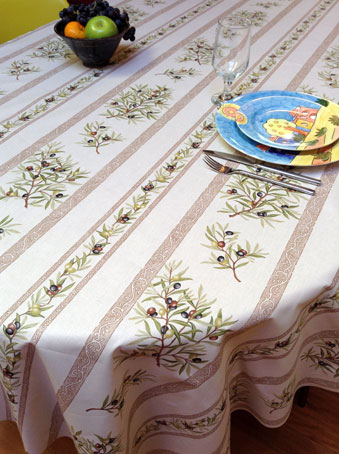 provencal coated tablecloth with olive designs