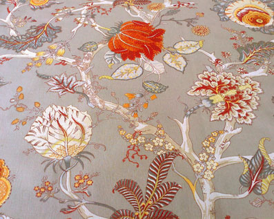toile fabric with flowers and vines design