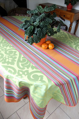 green and orange polyester tablecloth