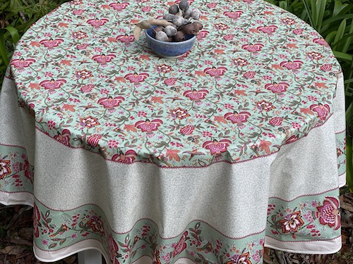 green and pink provencal tablecloth