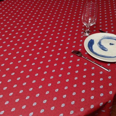 red and grey french tablecloth