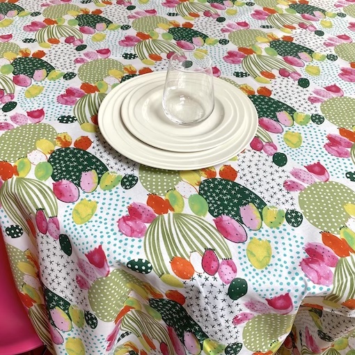 Cactus acrylic coated french tablecloth seats 8 with cactus designs
