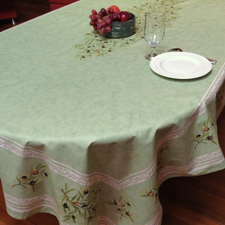 acrylic coated 8 seater green provencal tablecloth