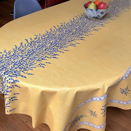 lavender design yellow and blue coated french tablecloth