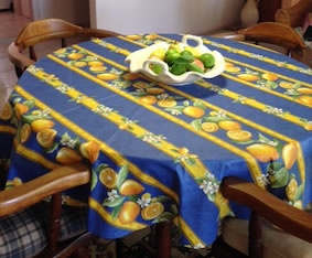 60 in round coated tablecloth with lemon designs