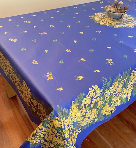 french coated tablecloth with mimosa designs